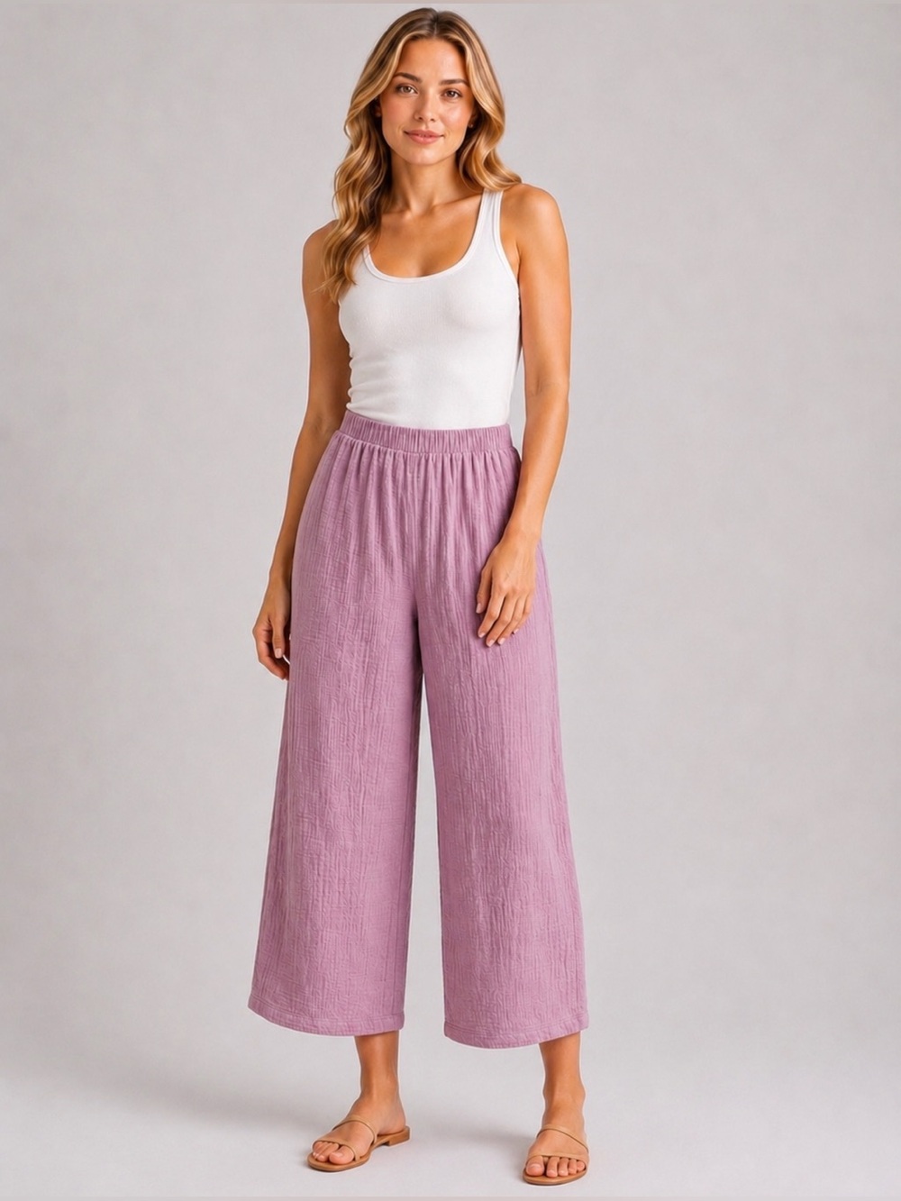 Things Between Pants Small Pink Gauze Wide Leg 100% Cotton Pull On Stretch Boho